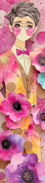 Free teacher bookmark featuring a male teacher with pretty pink flowers